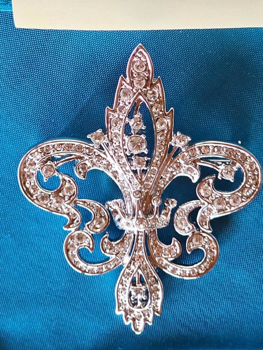 Vintage JBK Silver Rhinestone Fleur-de-Lis Decorative Brooch
